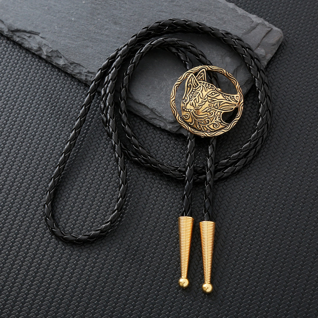 Bolo vintage in oro antico con testa di lupo cava - D'oro - image 0