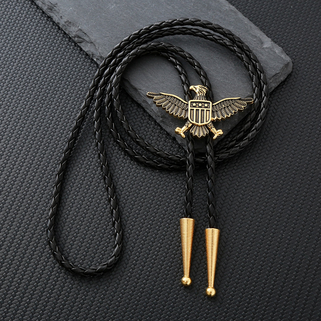 Bolo tie patriottico con aquila, stella e scudo dell'America occidentale. - Bronzo - image 0