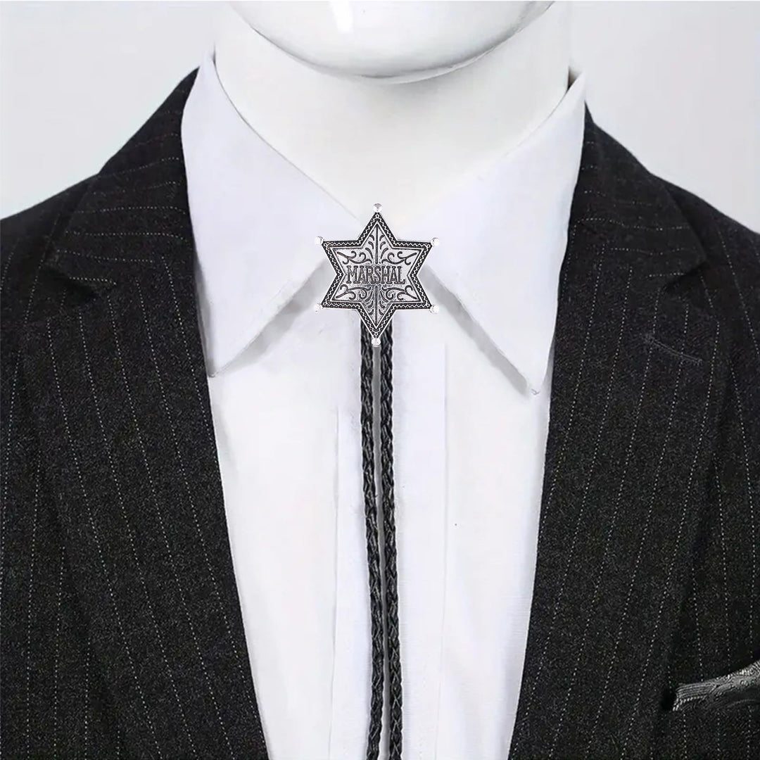 Cravatta bolo vintage Western Marshal con stemma a stella esagrammata e bolo. - image 1