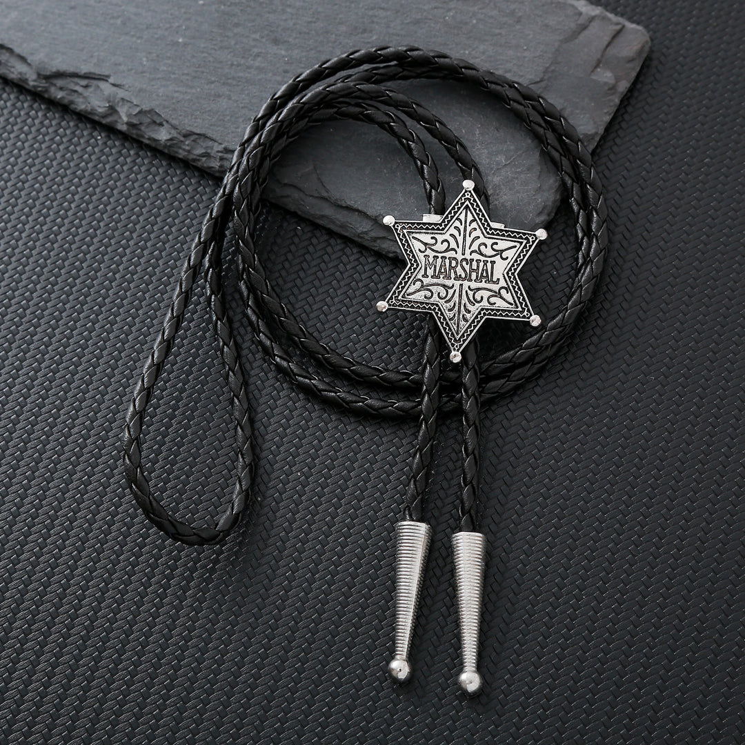 Cravatta bolo vintage Western Marshal con stemma a stella esagrammata e bolo. - Argento - image 0