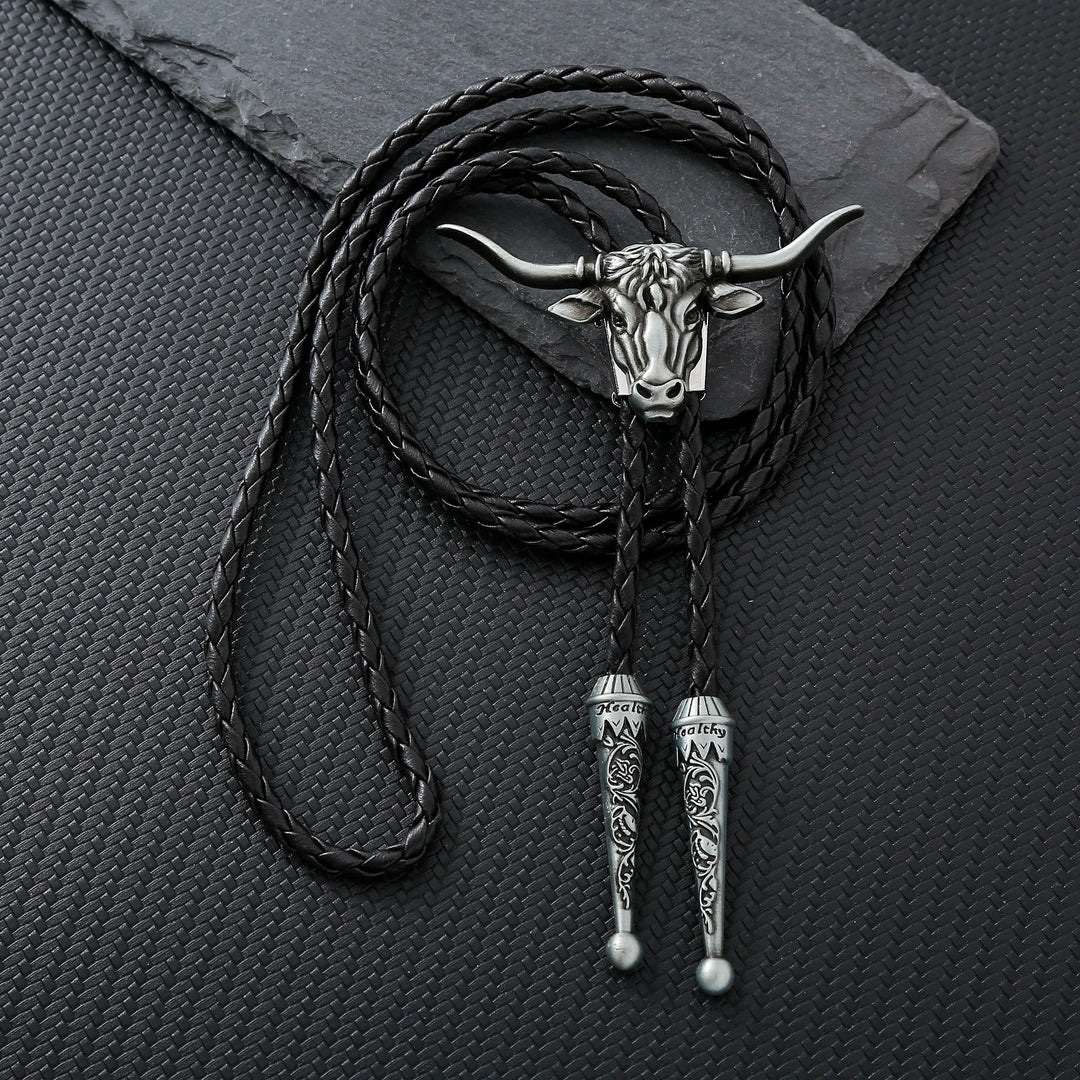 Forza e salute, spirito del toro Western Longhorn, cravatta bolo. - Argento antico - image 0