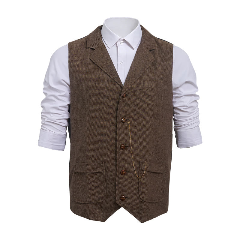 Gilet da uomo vintage in tweed a spina di pesce - image 12