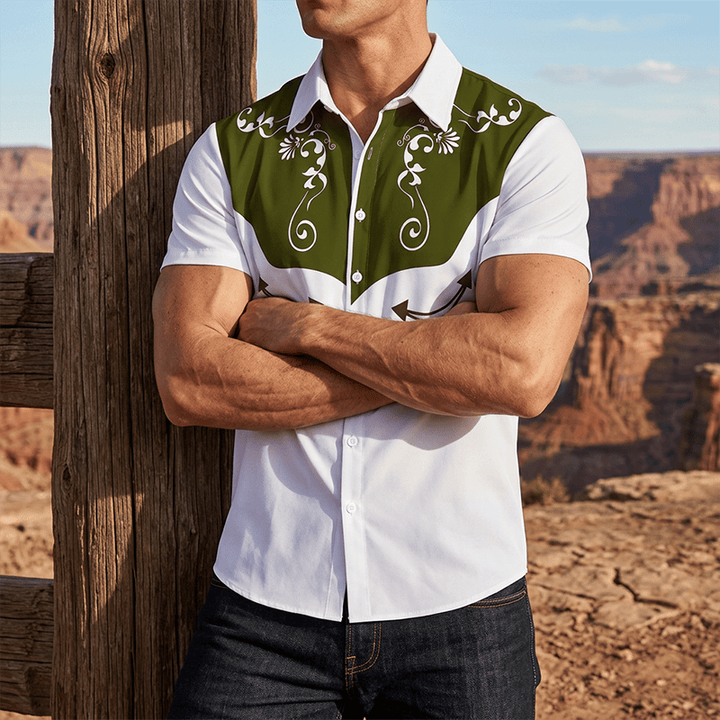 Camicia da uomo vintage western con stampa floreale e bottoni - Verde militare - 3XL - image 5