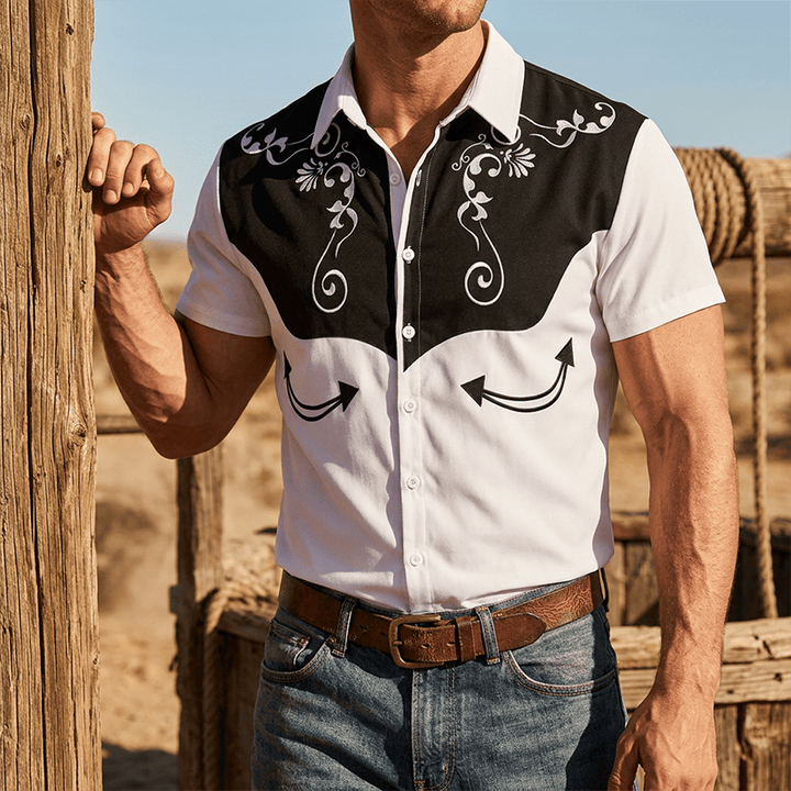 Camicia da uomo vintage western con stampa floreale e bottoni - Nero - 3XL - image 4