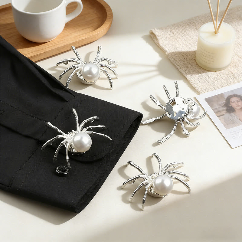 1 paio di copribottoni a scatto per camicia a forma di ragno con ragnatela di perle - image 0