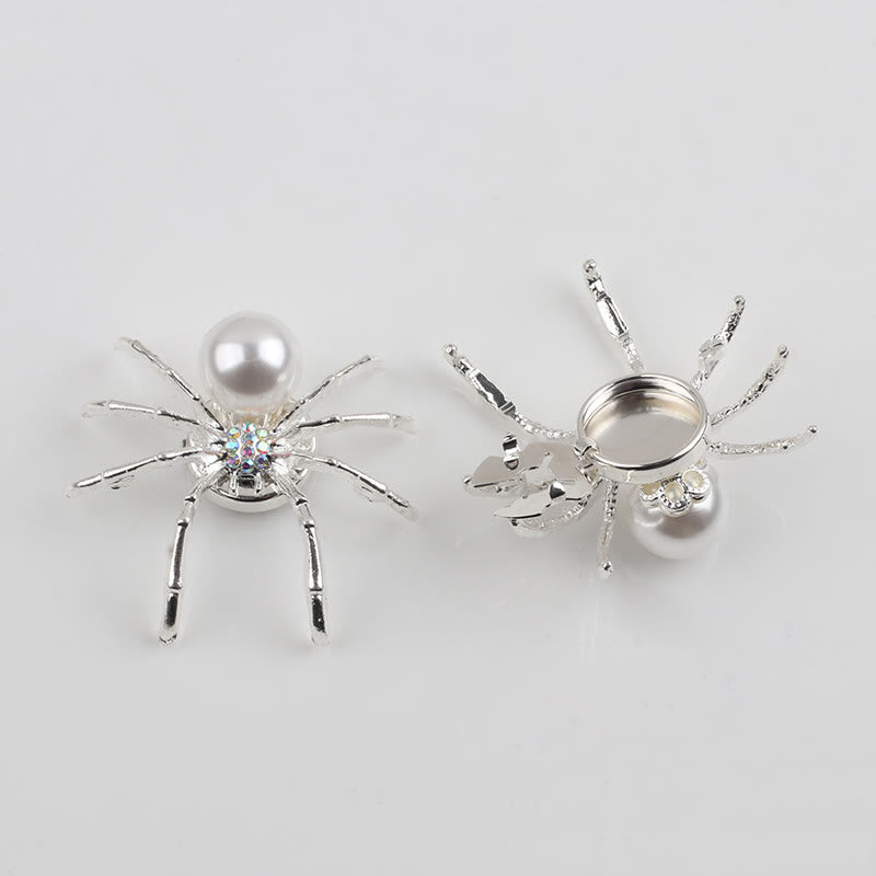1 paio di copribottoni a scatto per camicia a forma di ragno con ragnatela di perle - Argento - image 1