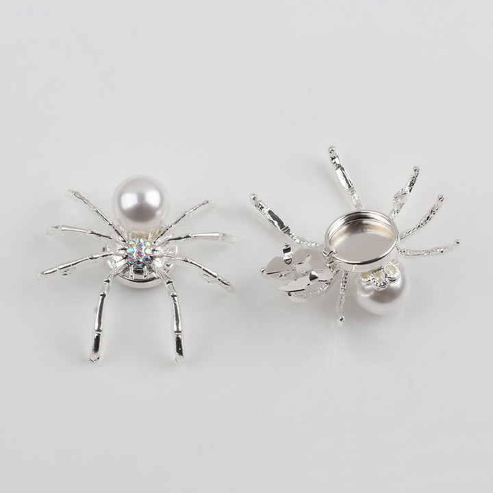 1 paio di copribottoni a scatto per camicia a forma di ragno con ragnatela di perle - Argento - image 1
