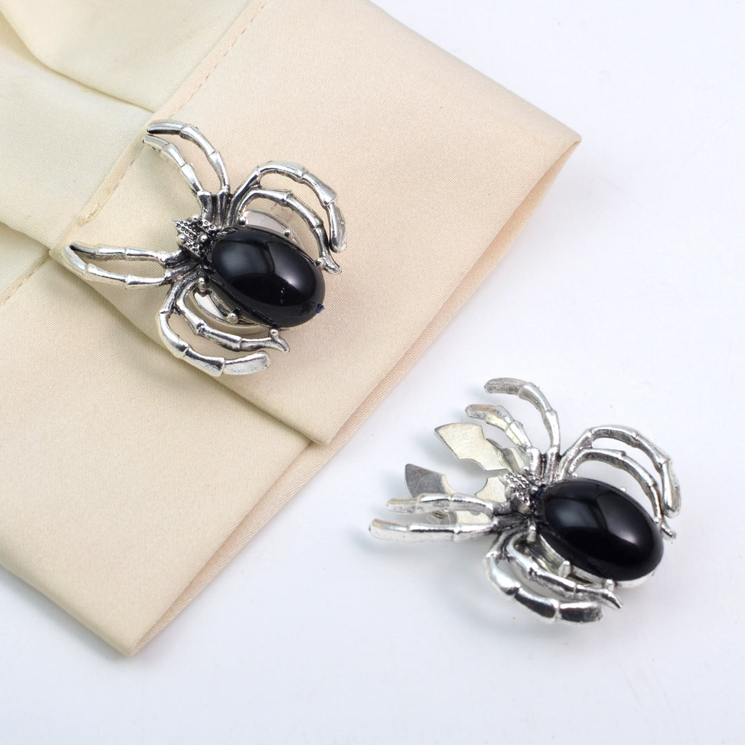 1 paio di copri bottoni a pressione a forma di ragno notturno per camicia - Nero e argento - image 0
