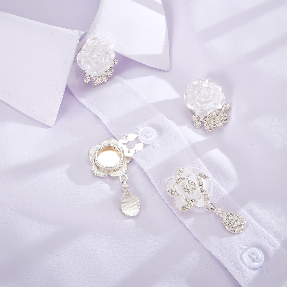 1 paio di copribottoni per camicia a forma di insetto con rose bianche eterne, da applicare con un bottone a pressione. - image 7