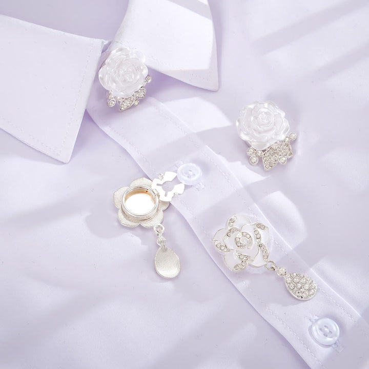 1 paio di copribottoni per camicia a forma di insetto con rose bianche eterne, da applicare con un bottone a pressione. - image 7