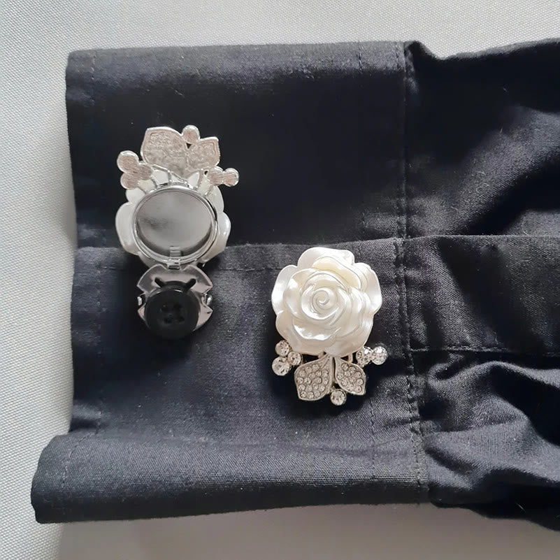 1 paio di copribottoni per camicia a forma di insetto con rose bianche eterne, da applicare con un bottone a pressione. - Stile n. 1 / Argento - image 0