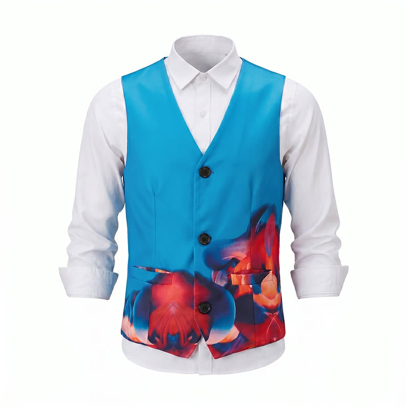 Gilet da uomo con stampa artistica astratta e blocchi di colore - image 10