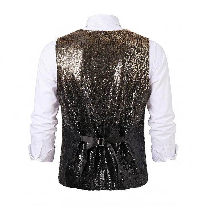 Gilet da discoteca da uomo con paillettes effetto sfumato oro e nero - image 10