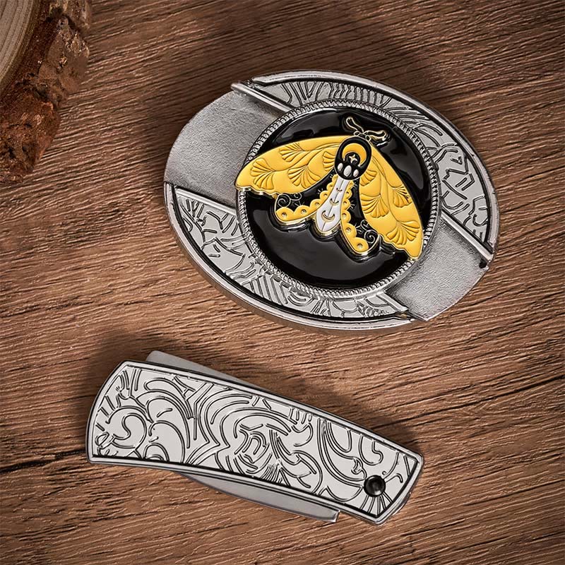 Cintura in pelle con fibbia a coltello pieghevole nascosto fai-da-te con smalto giallo falena - image 10