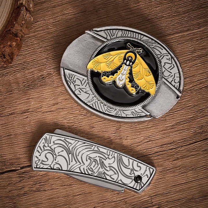 Cintura in pelle con fibbia a coltello pieghevole nascosto fai-da-te con smalto giallo falena - image 10