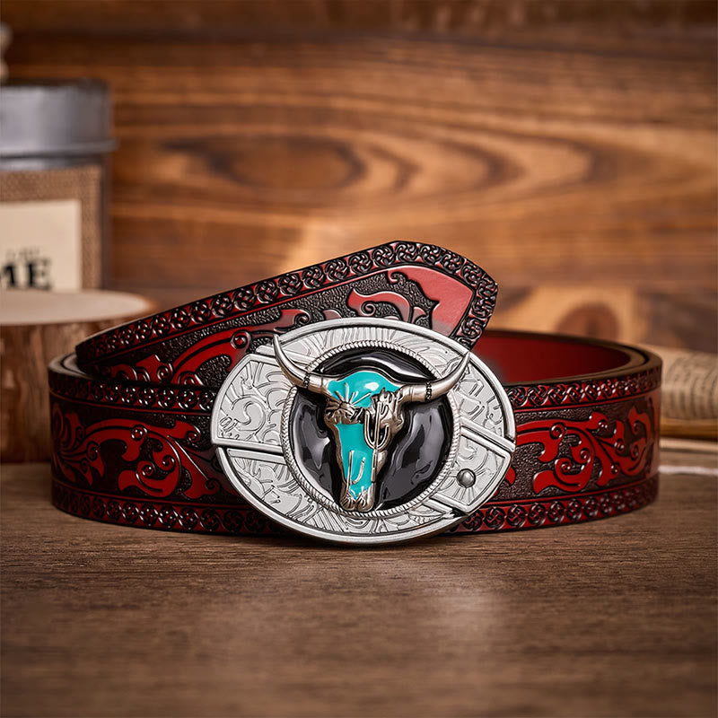 Cintura in pelle con fibbia a coltello pieghevole nascosto fai-da-te Desert Spirit Bull - Toro Turchese - Cintura intagliata marrone - 42 - image 6
