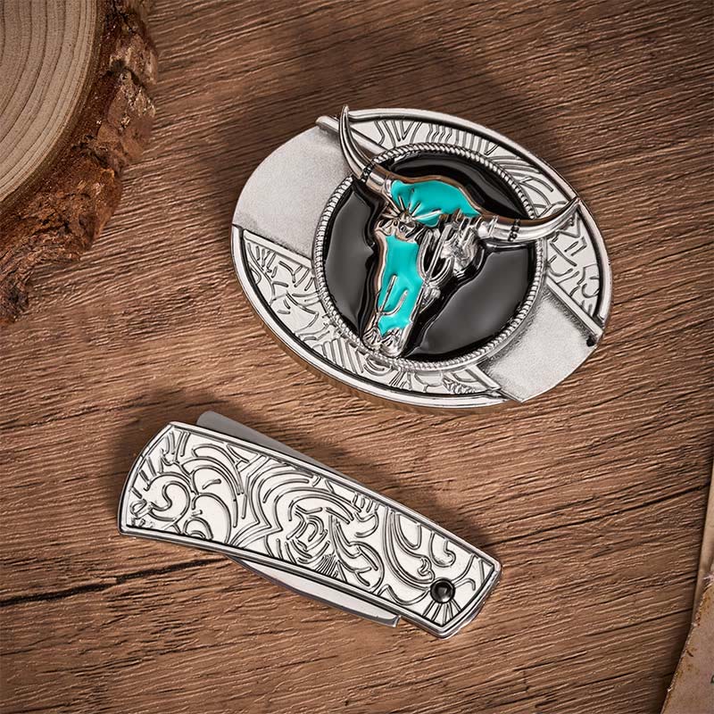 Cintura in pelle con fibbia a coltello pieghevole nascosto fai-da-te Desert Spirit Bull - image 9