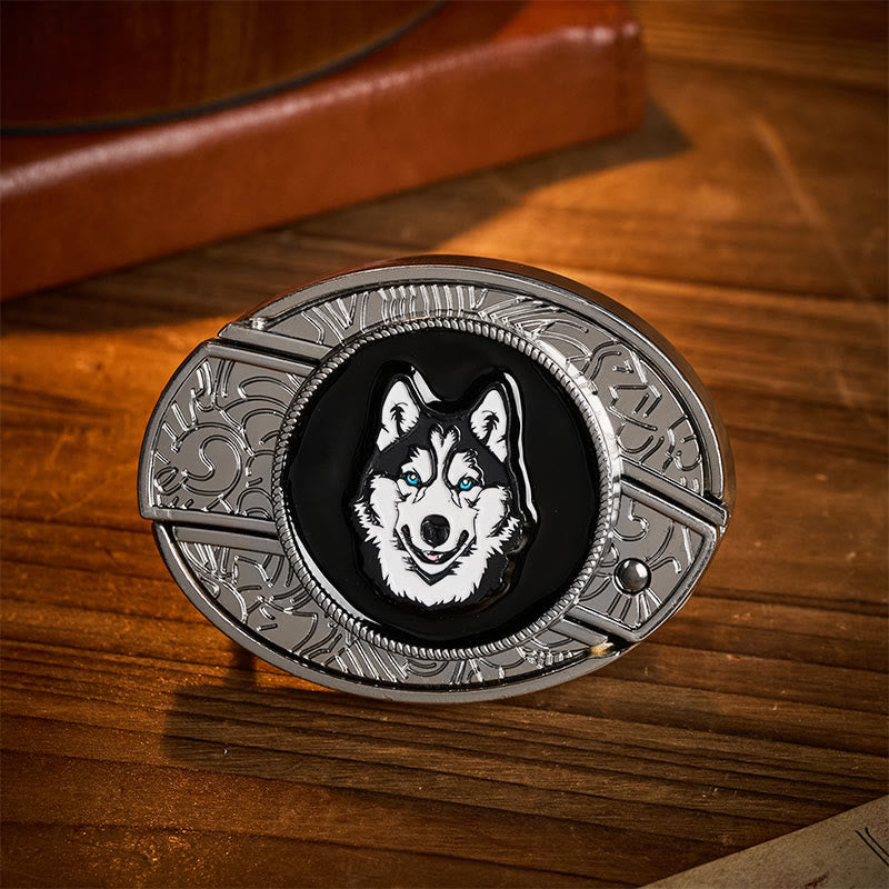 Cintura in pelle con fibbia a coltello pieghevole nascosto fai-da-te con husky dagli occhi azzurri - Husky - Senza cintura - Cintura non inclusa - image 0