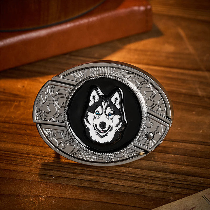 Cintura in pelle con fibbia a coltello pieghevole nascosto fai-da-te con husky dagli occhi azzurri - Husky - Senza cintura - Cintura non inclusa - image 0