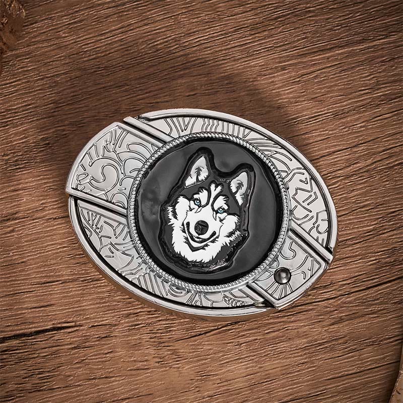 Cintura in pelle con fibbia a coltello pieghevole nascosto fai-da-te con husky dagli occhi azzurri - image 10