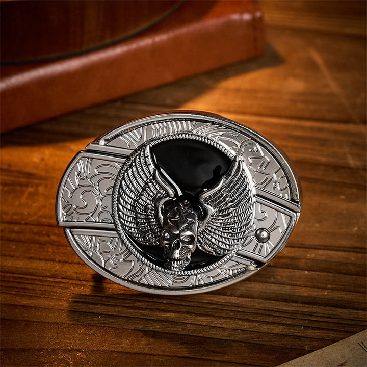 Cintura in pelle con fibbia a scomparsa a forma di teschio alato, ideale per motociclisti. - Teschio alato - Senza cintura - Cintura non inclusa - image 0