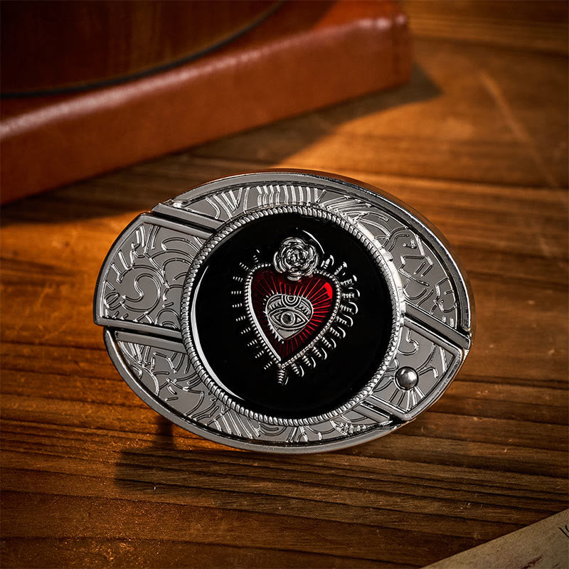 Cintura in pelle con fibbia a scomparsa a forma di Sacro Cuore, rossa e nera, fai-da-te, con coltello pieghevole. - Cuore Rosso e Nero - Senza cintura - Cintura non inclusa - image 0