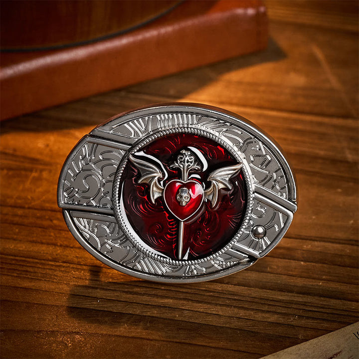Cintura in pelle con fibbia a coltello pieghevole nascosto fai-da-te Wings & Dagger Red Heart - Ali e pugnale - Senza cintura - Cintura non inclusa - image 0