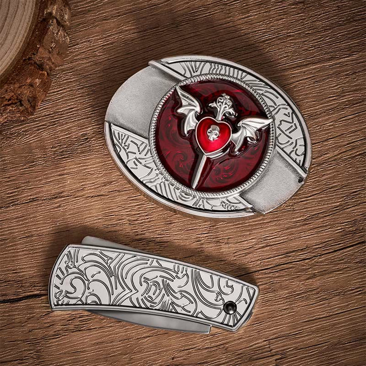 Cintura in pelle con fibbia a coltello pieghevole nascosto fai-da-te Wings & Dagger Red Heart - image 9
