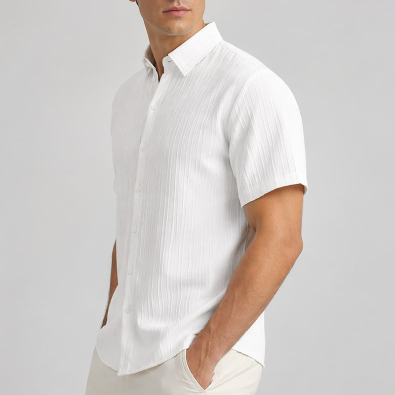 Camicia casual da uomo in jacquard a righe di cotone e lino - image 2