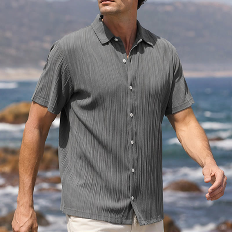 Camicia casual da uomo in jacquard a righe di cotone e lino - Grigio scuro - 2XL - image 7