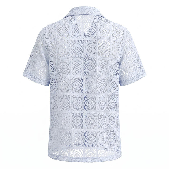 Camicie estive da uomo traforate con inserti in pizzo e pizzo, perfette per le vacanze estive. - image 5