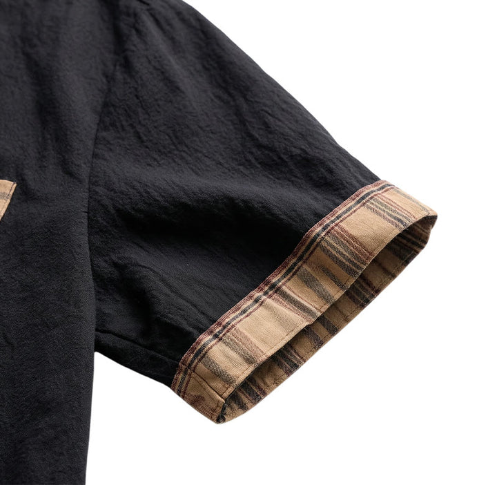 Camicia da uomo in cotone a quadri stile vintage con inserti patchwork. - image 13
