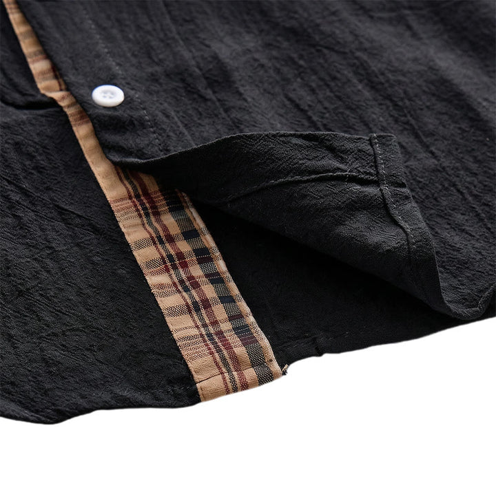 Camicia da uomo in cotone a quadri stile vintage con inserti patchwork. - image 12
