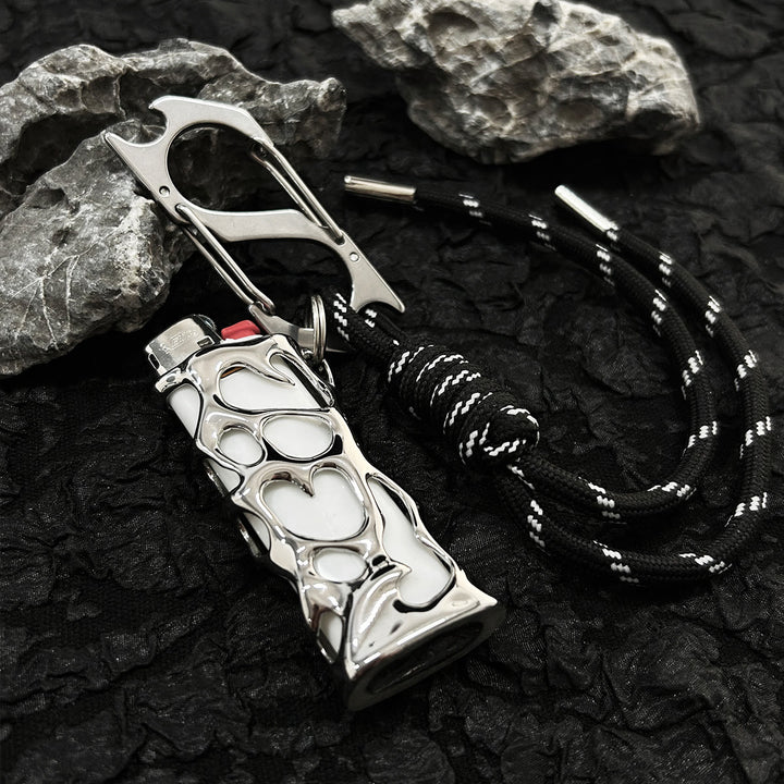 Custodia per accendino EDC con effetto fiamma cava e portachiavi - Argento - image 0