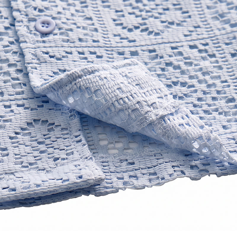 Camicie estive da uomo traforate con inserti in pizzo e pizzo, perfette per le vacanze estive. - image 10
