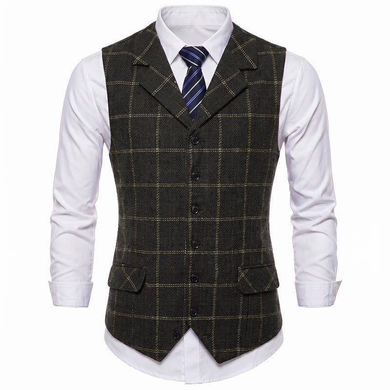 Gilet da uomo a quadri con revers a tacca, ideale per feste e occasioni informali. - image 15