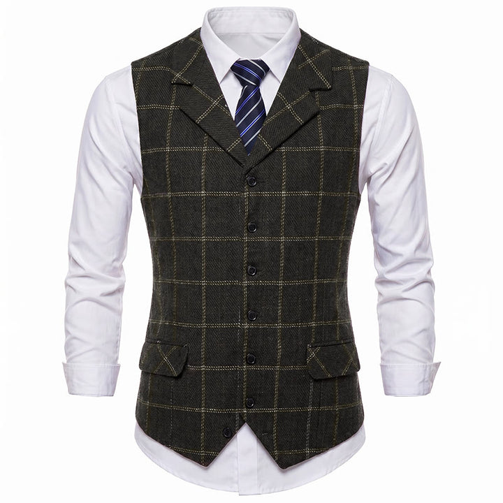 Gilet da uomo a quadri con revers a tacca, ideale per feste e occasioni informali. - image 15