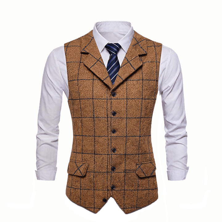 Gilet da uomo a quadri con revers a tacca, ideale per feste e occasioni informali. - image 17