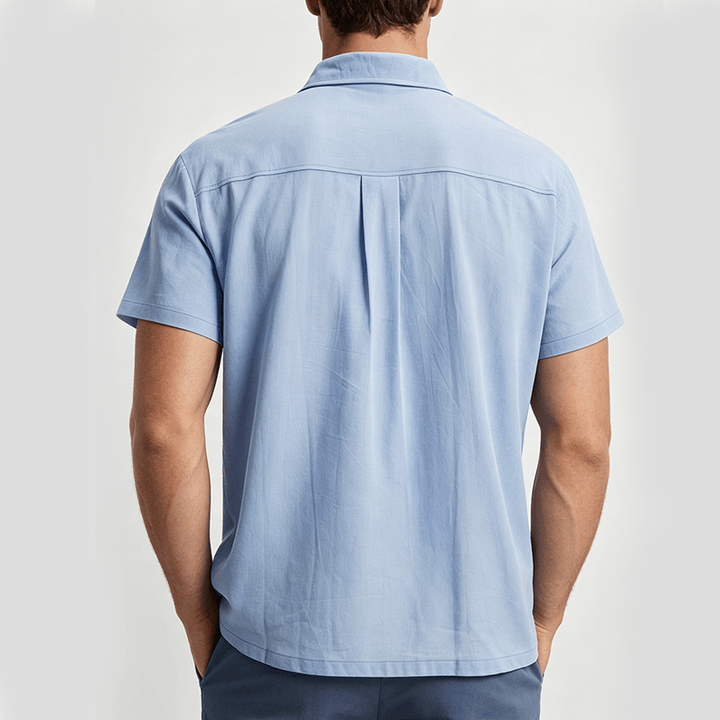 Camicia da uomo minimalista in cotone traspirante, tinta unita, ideale per l'estate. - image 3