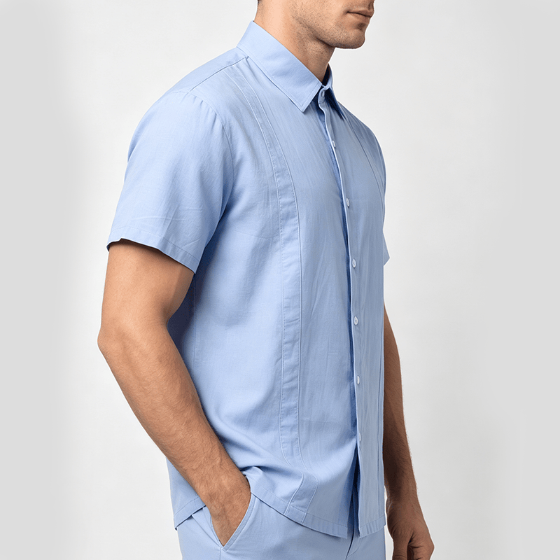 Camicia da uomo minimalista in cotone traspirante, tinta unita, ideale per l'estate. - image 2