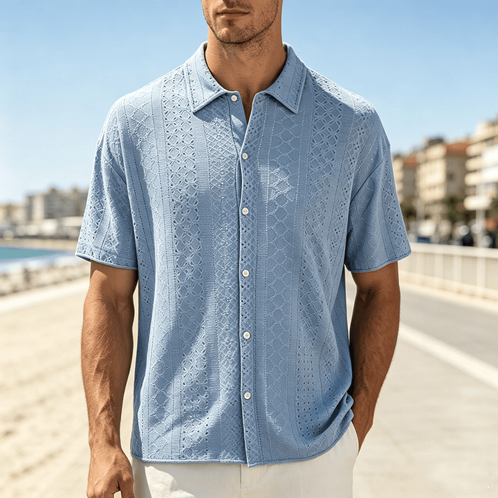 Camicia da uomo sportiva casual in cotone jacquard - Blu - 2XL - image 6