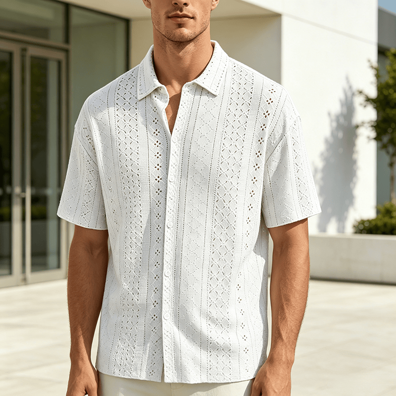 Camicia da uomo sportiva casual in cotone jacquard - Bianco - 2XL - image 4