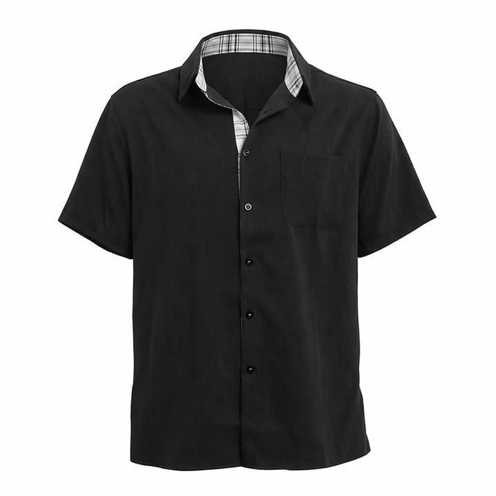 Camicia da uomo a maniche corte in lino tinta unita con bottoni - image 26