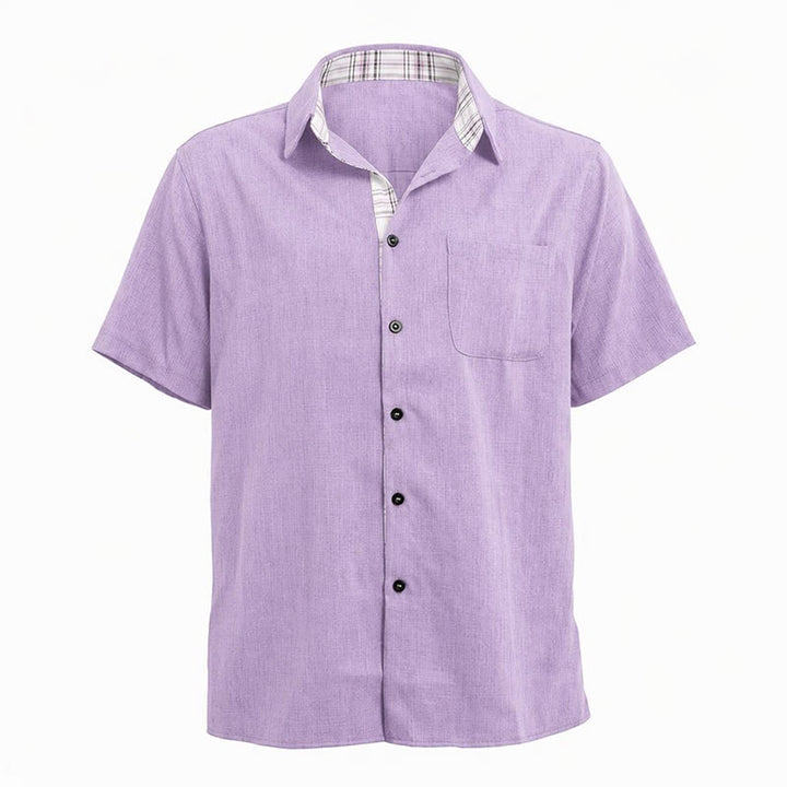 Camicia da uomo a maniche corte in lino tinta unita con bottoni - image 28