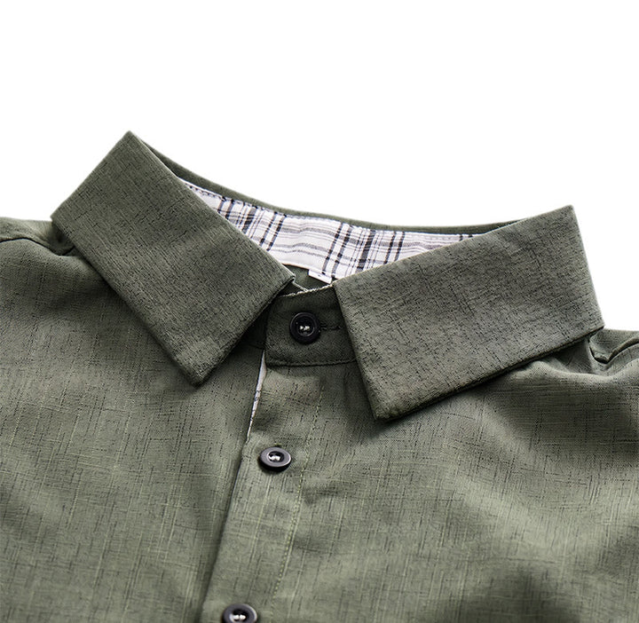 Camicia da uomo a maniche corte in lino tinta unita con bottoni - image 15