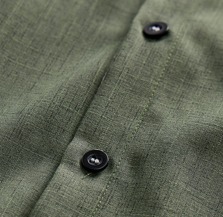 Camicia da uomo a maniche corte in lino tinta unita con bottoni - image 16
