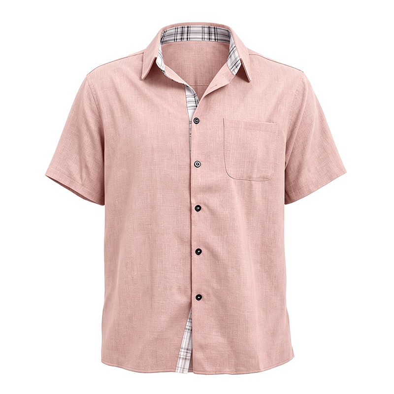 Camicia da uomo a maniche corte in lino tinta unita con bottoni - image 33