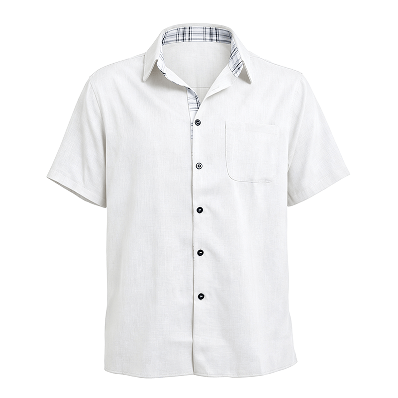 Camicia da uomo a maniche corte in lino tinta unita con bottoni - image 22