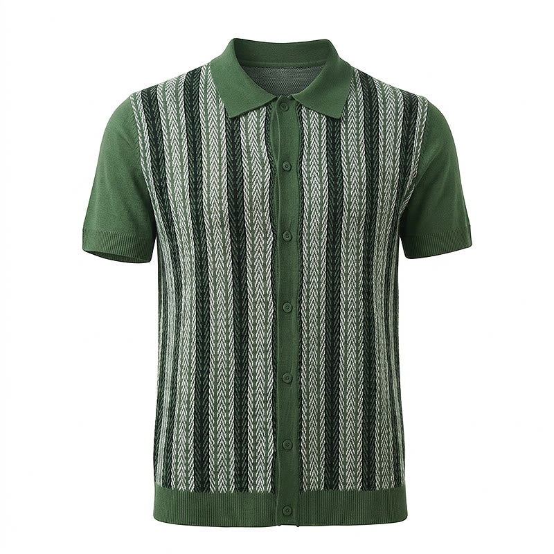 Polo da uomo vintage estiva a righe jacquard in maglia - image 13