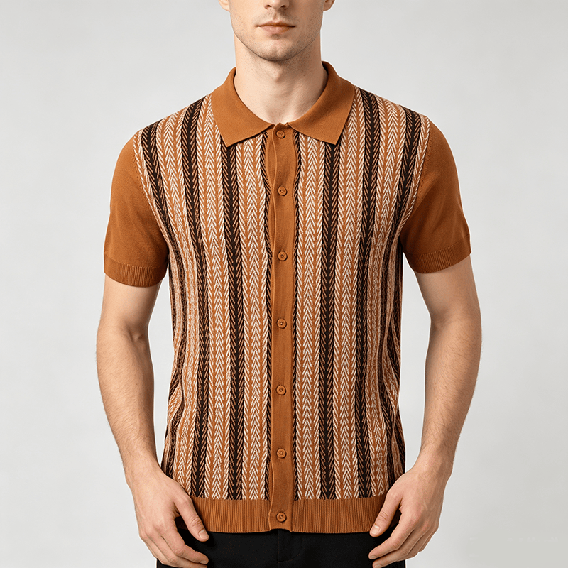 Polo da uomo vintage estiva a righe jacquard in maglia - image 1